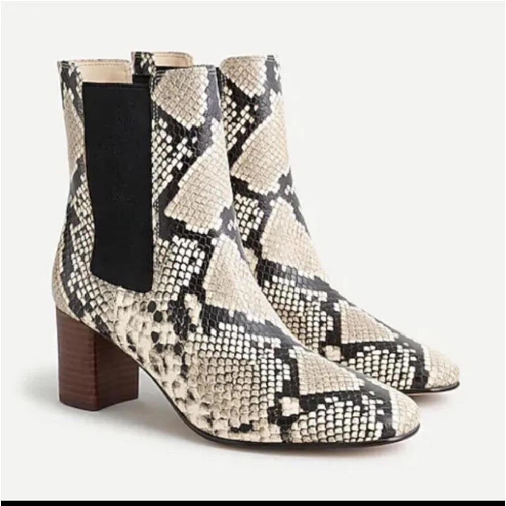 NWT $178 J. Crew Willa Snake-Embossed Leather Stacked-Heel